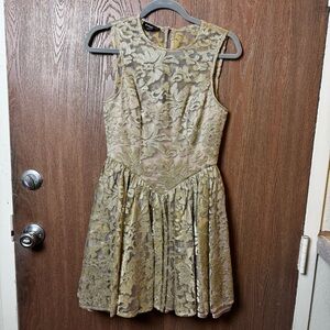 Bebe Metallic Embroidered Gold Lace Dress